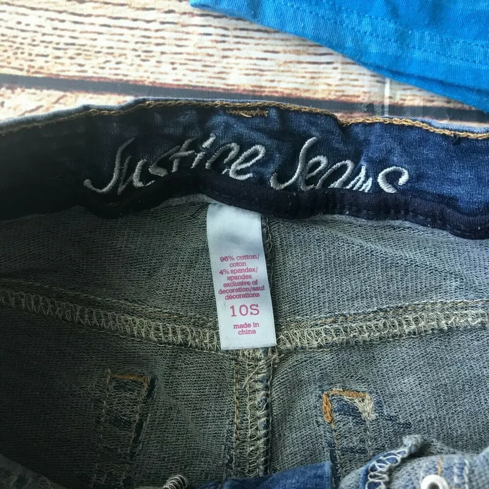 Justice Hanes Girls Outfit Lot Jean Shorts T-Shirt Striped Long Sleeve Sz 10S M